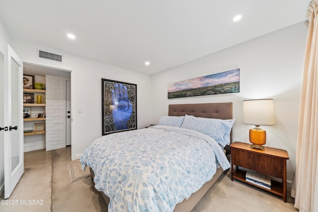 bedroom featuring recessed lighting, visible vents, and baseboards