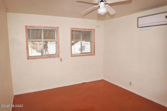 unfurnished room featuring ceiling fan and a wall mounted air conditioner