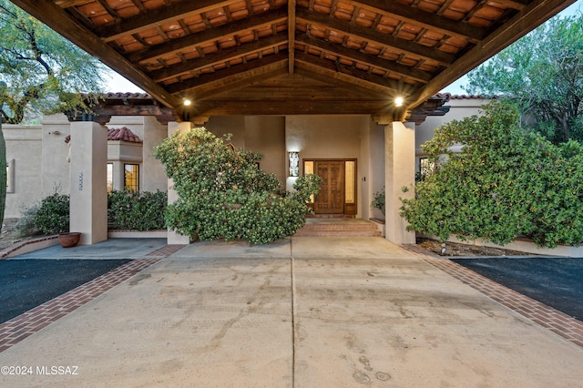 exterior space featuring stucco siding