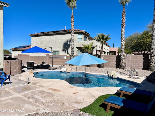 view of pool with a patio area, a fenced backyard, and a fenced in pool