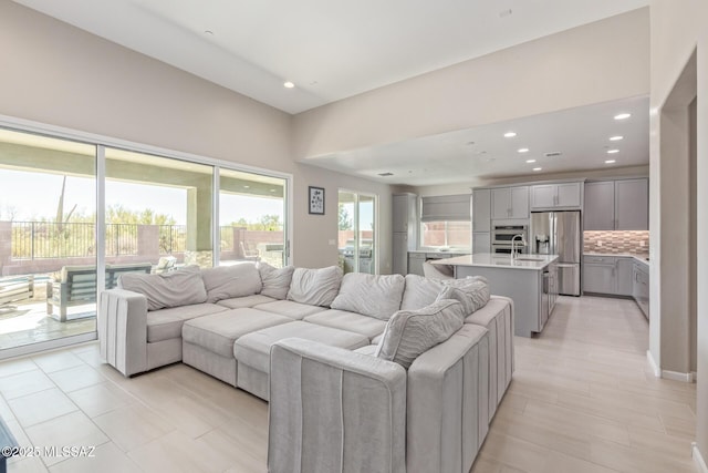 living area with recessed lighting