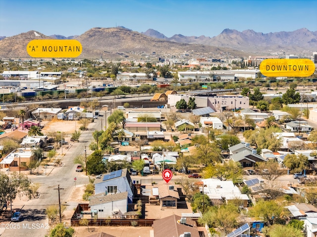 bird's eye view with a mountain view