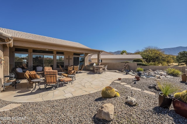 view of patio with a mountain view