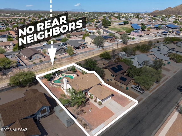 3381 W Calle De La Bajada, Tucson, AZ 85746 - aerial perspective of suburban area featuring property boundaries highlighted and a mountainous background