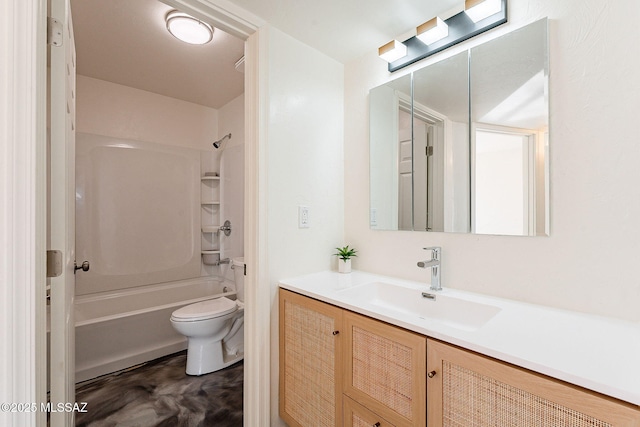 bathroom featuring vanity, toilet, and shower / bathtub combination