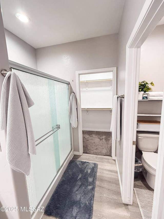 1785 Camilla Cir, Safford, AZ 85546 - full bath featuring a spacious closet, toilet, wood finished floors, a stall shower, and baseboards
