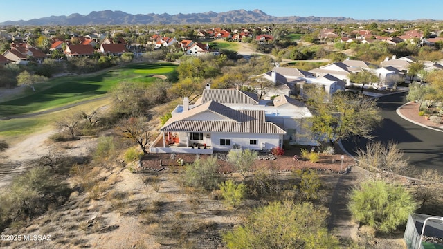 aerial view featuring a mountain view and a residential view