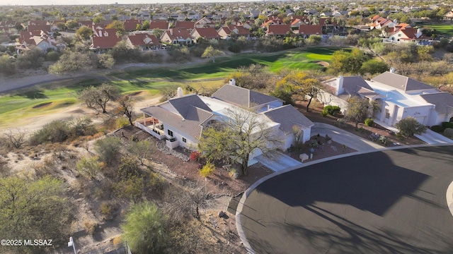 bird's eye view featuring a residential view and golf course view