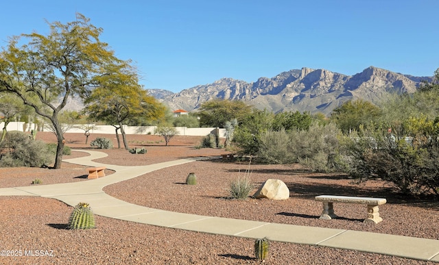 view of community with a mountain view