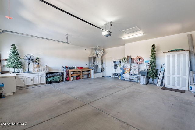 garage with heating unit and a garage door opener