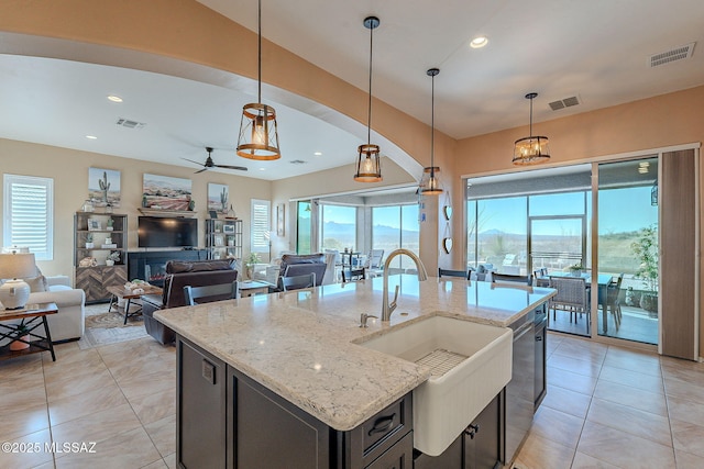 kitchen featuring visible vents, a wealth of natural light, and a sink