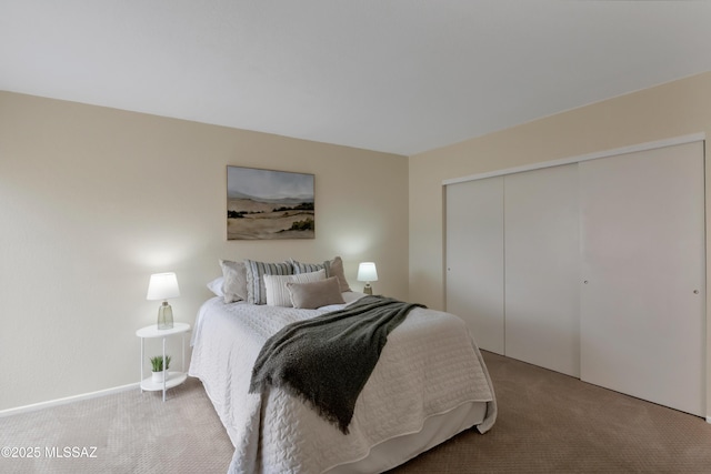 bedroom featuring carpet and a closet