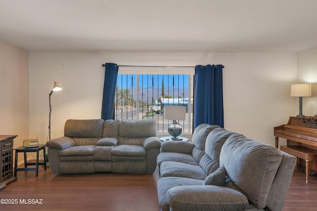 living area with dark wood-type flooring