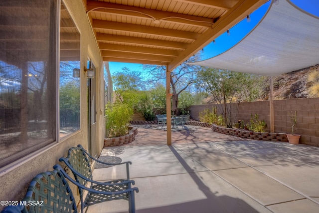 view of patio / terrace featuring outdoor dining area and a fenced backyard