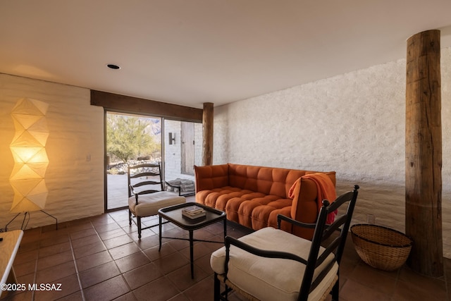 living room featuring tile patterned flooring