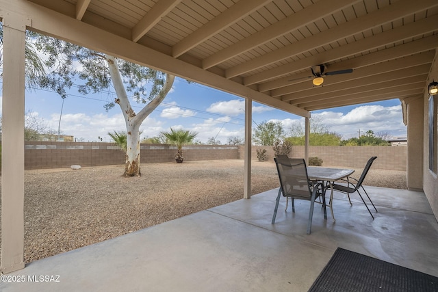 view of patio / terrace with a fenced backyard and outdoor dining area