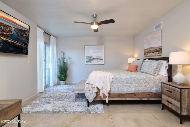 bedroom featuring visible vents and ceiling fan