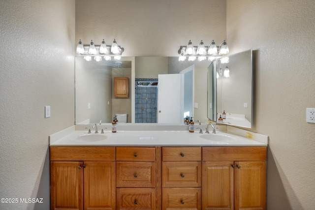 10117 E Sky Castle Way, Tucson, AZ 85730 - bathroom featuring double vanity, a textured wall, and a sink