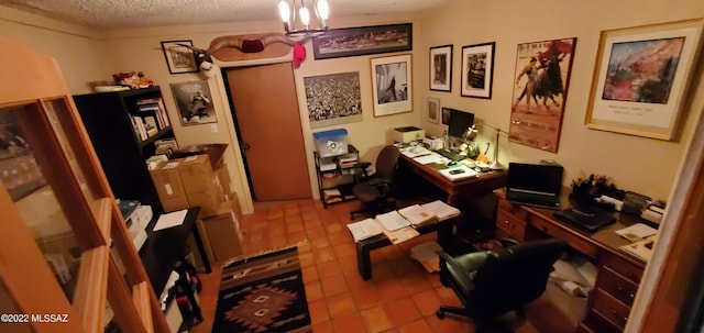 office area featuring a textured ceiling and tile patterned floors