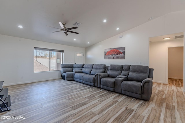 living area featuring light wood-style floors, visible vents, and recessed lighting