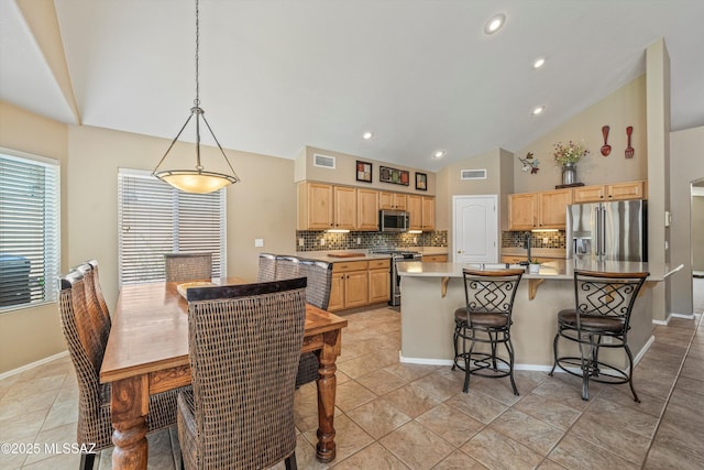 dining area with recessed lighting, visible vents, baseboards, and light tile patterned floors