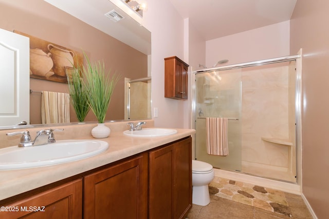 full bath with a stall shower, visible vents, and a sink