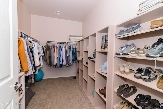 walk in closet featuring visible vents and carpet flooring