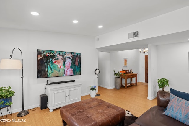 6530 N Camino De La Karina, Tucson, AZ 85718 - living area featuring light wood-style floors, a chandelier, baseboards, and recessed lighting