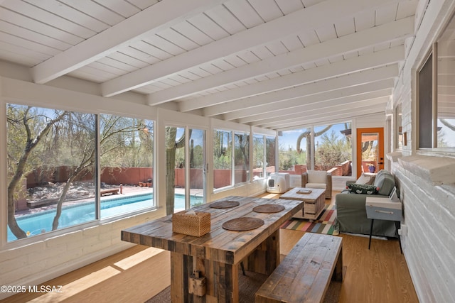6530 N Camino De La Karina, Tucson, AZ 85718 - sunroom / solarium featuring wood finished floors, beamed ceiling, french doors, and wooden ceiling