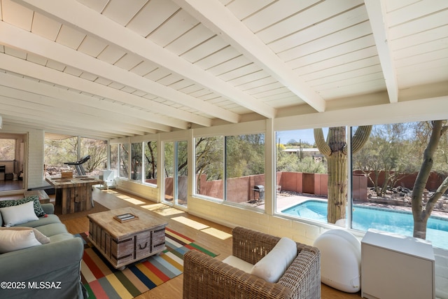 6530 N Camino De La Karina, Tucson, AZ 85718 - sunroom / solarium featuring an outdoor hangout area, beamed ceiling, and healthy amount of natural light