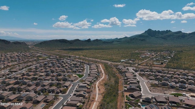 bird's eye view featuring a residential view and a mountain view