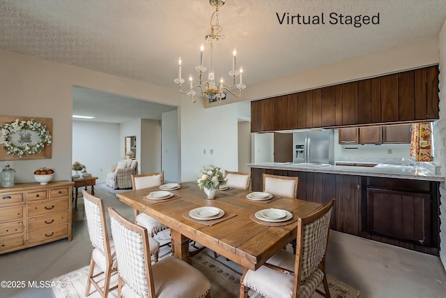 dining room featuring a chandelier and a textured ceiling