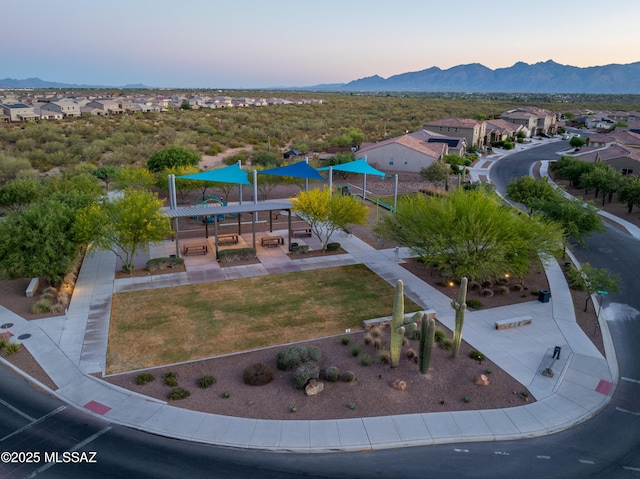 bird's eye view with a residential view and a mountain view