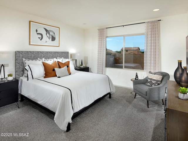 carpeted bedroom featuring recessed lighting