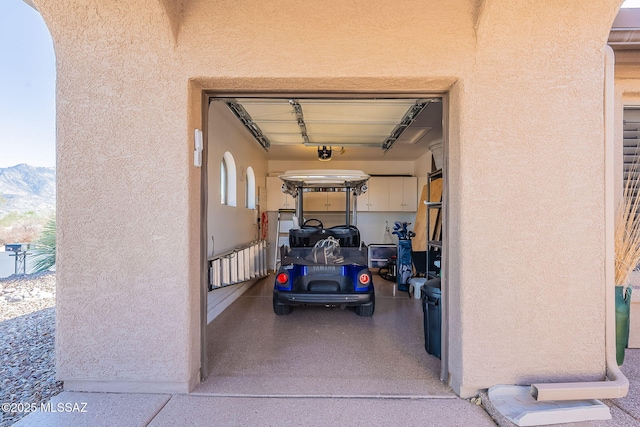 garage with a mountain view