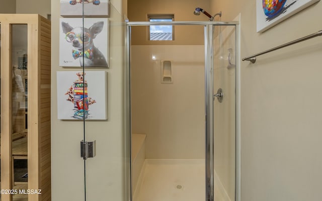 bathroom with a shower stall