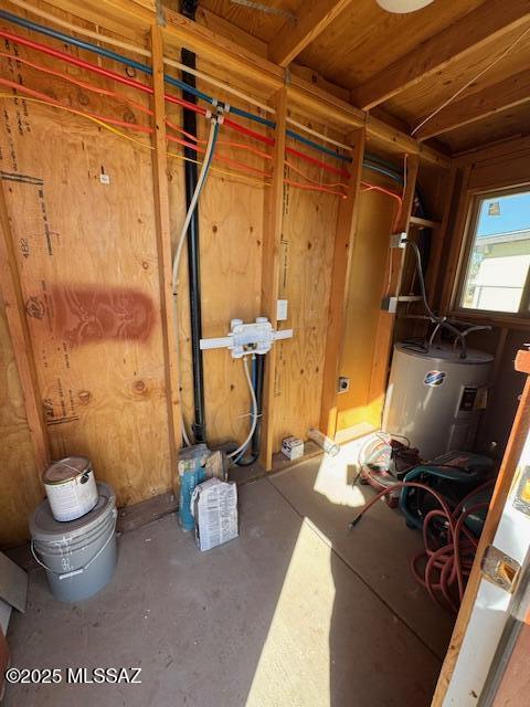 storage area with water heater