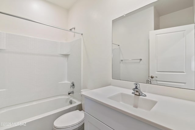 full bathroom with shower / bathing tub combination, vanity, and toilet