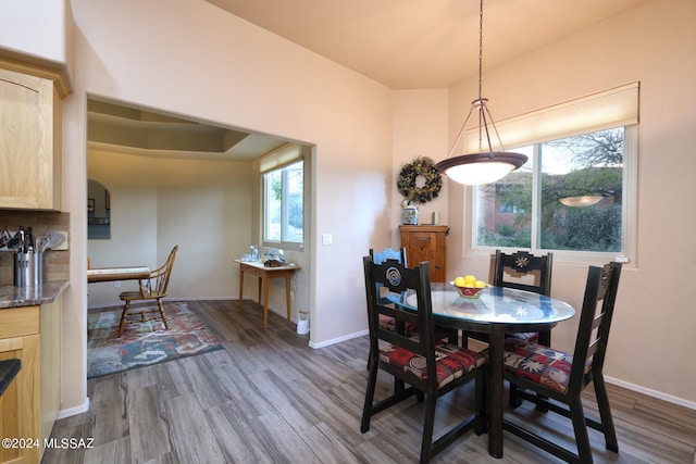 dining area with wood finished floors and baseboards