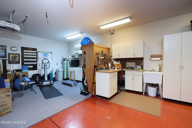 garage with a garage door opener