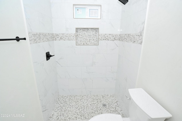 bathroom with a shower stall and toilet