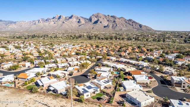 aerial view featuring a residential view and a mountain view