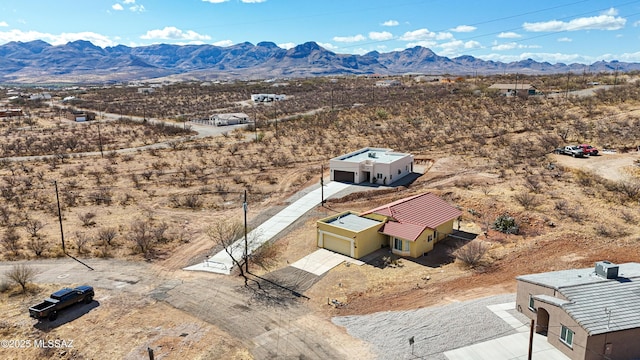 bird's eye view with a desert view and a mountain view