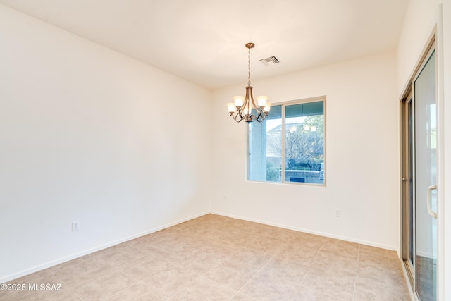 1091 E Empire Canyon Ln, Sahuarita, AZ 85629 - empty room featuring an inviting chandelier, baseboards, and visible vents