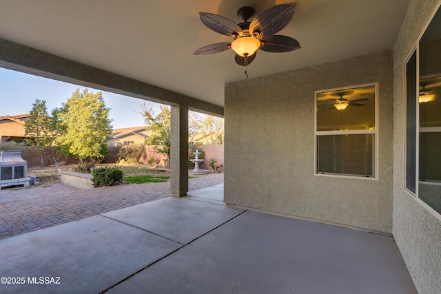 1091 E Empire Canyon Ln, Sahuarita, AZ 85629 - view of patio featuring a ceiling fan and a fenced backyard