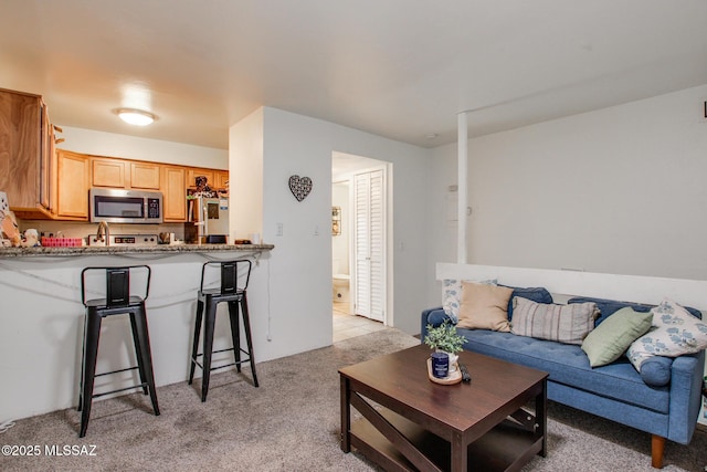 living area with light carpet