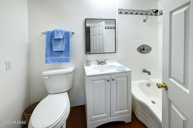 full bathroom featuring vanity, toilet, and washtub / shower combination