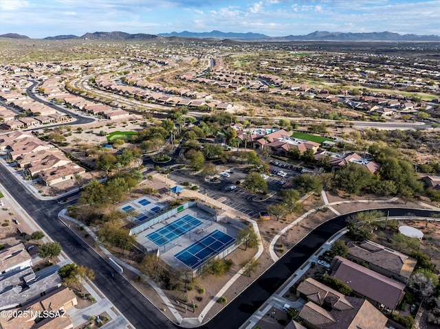 birds eye view of property with a residential view and a mountain view