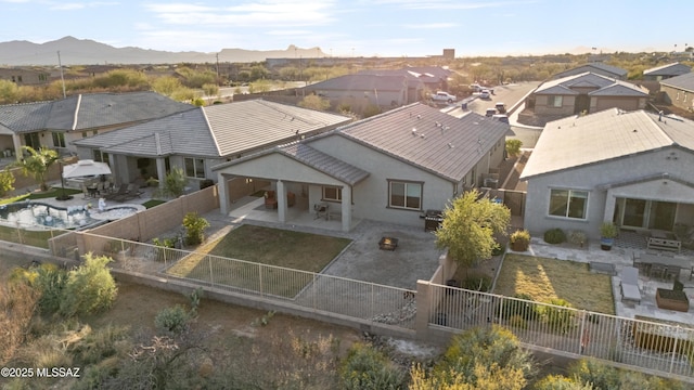 aerial view with a mountain view and a residential view