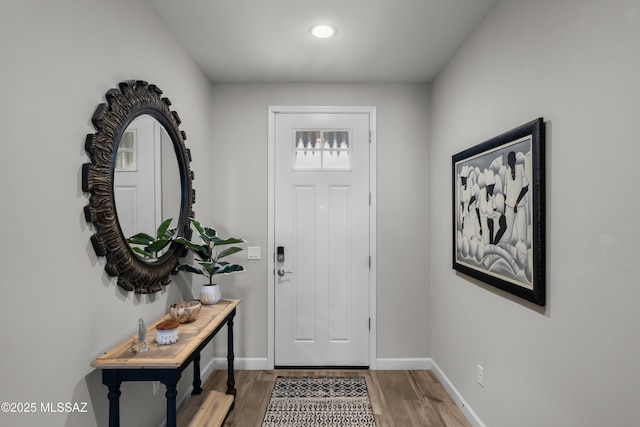 entrance foyer featuring wood finished floors and baseboards